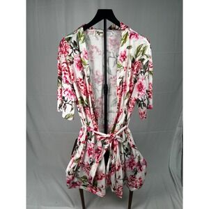 Show Me Your Mumu Floral Robe Pink White Green Short Sleeve Belted One Size O/S